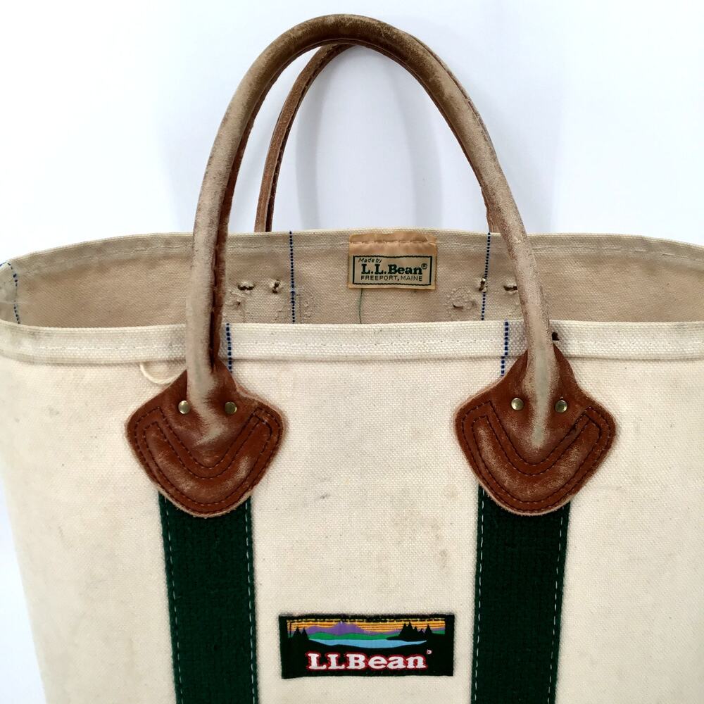 Vintage 1970s L.L.Bean Boat & Tote Leather Handle Canvas Bag Made USA Medium - Picture 2 of 13